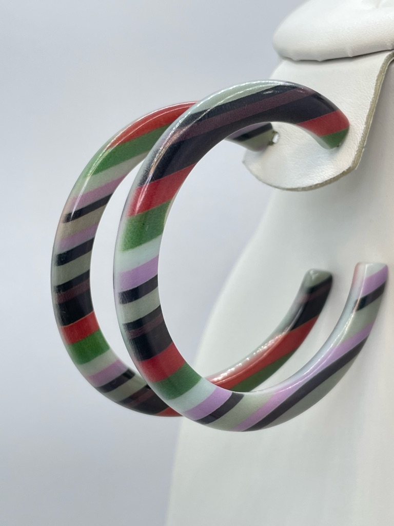 Multicolor Striped Acrylic Hoop Earrings Bold Retro Statement